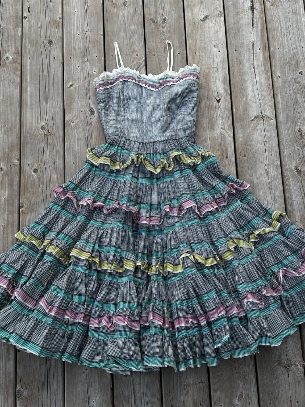 70s handmade vintage tiered ruffle square dancing prairie dress - Picture 1 of 5